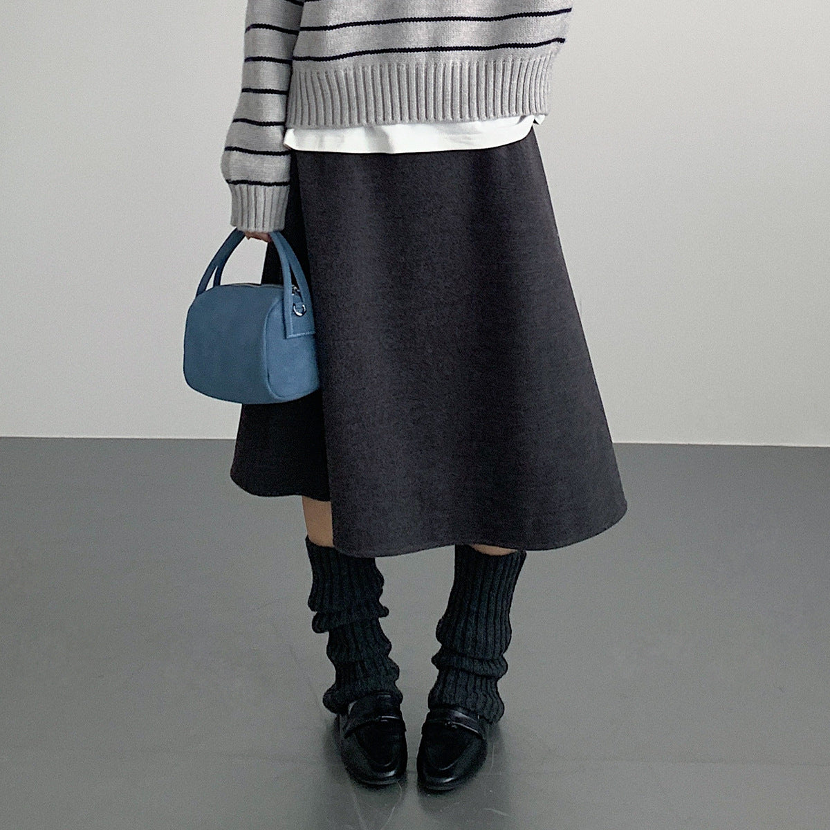 【LD11070】實拍氣質毛呢A字傘裙＋腰帶251209