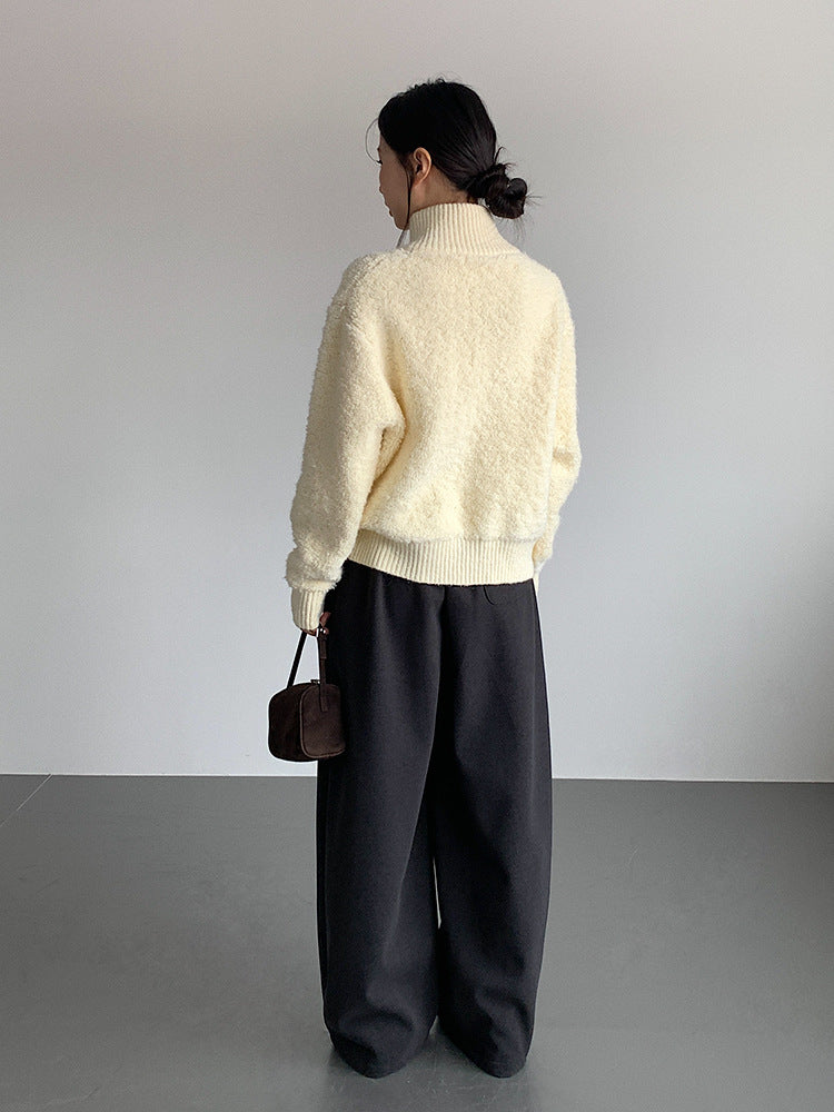 【LD11015】實拍雙頭拉鍊毛絨半高領加厚針織毛衣外套251110