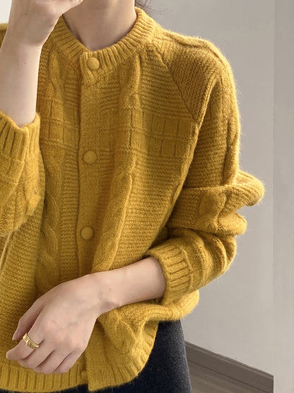 【YP2556】實拍微甜圓領包扣麻花針織外套251023