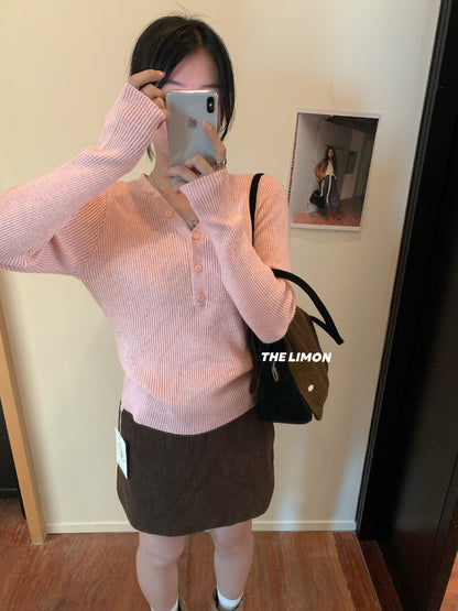 【L99909】檸檬秋冬超修身V領纽扣長袖針織衫251117
