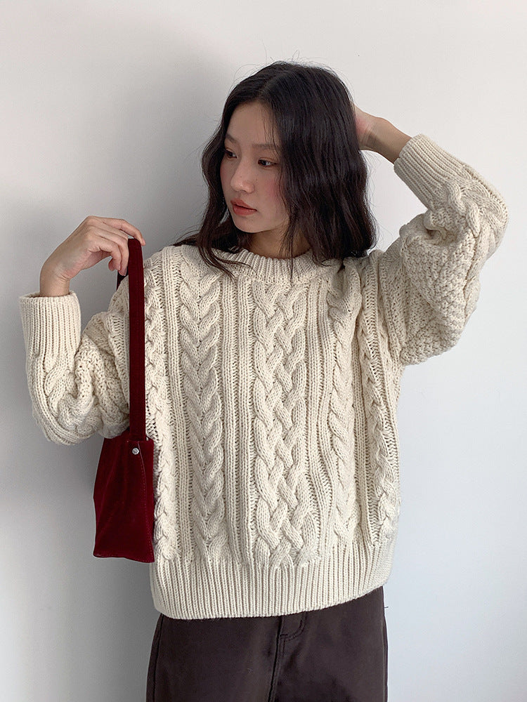 【LD11003】實拍冬季加厚麻花長袖圓領毛衣251110