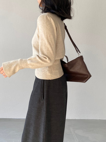 【cimz3012】實拍韓系氣質半高領喇叭袖收腰針織衫251201