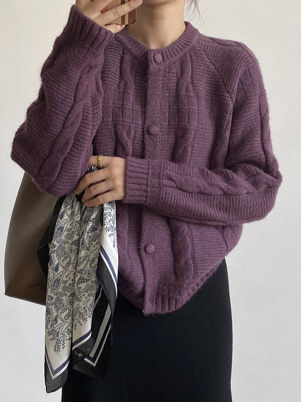 【YP2556】實拍微甜圓領包扣麻花針織外套251023