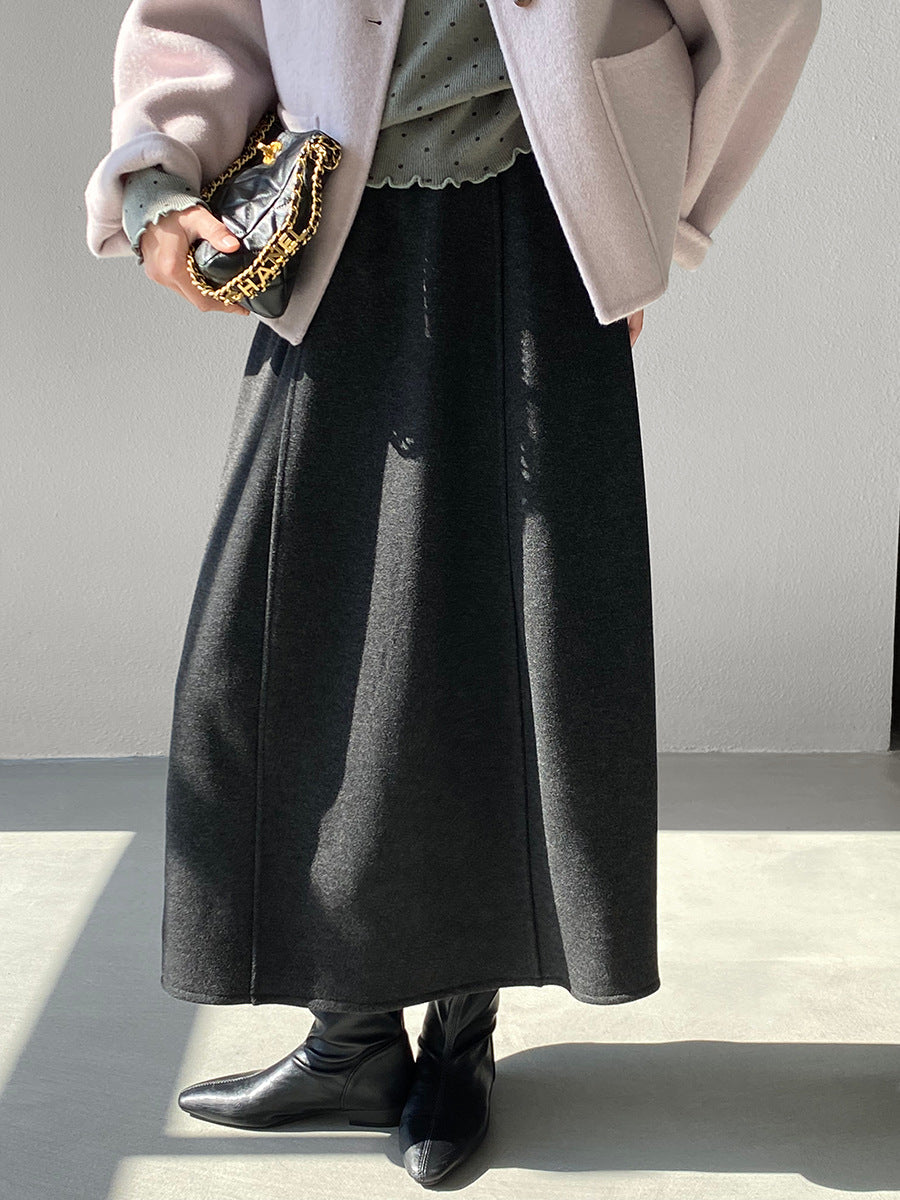 【cimz6392】實拍極簡內加絨加厚高腰毛呢長裙（羊毛3)251120