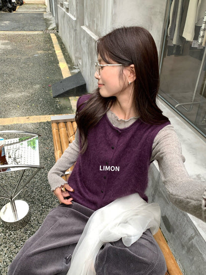 【LNM8599】檸檬家極簡肌理感・木耳邊圓領長袖針織衫260916