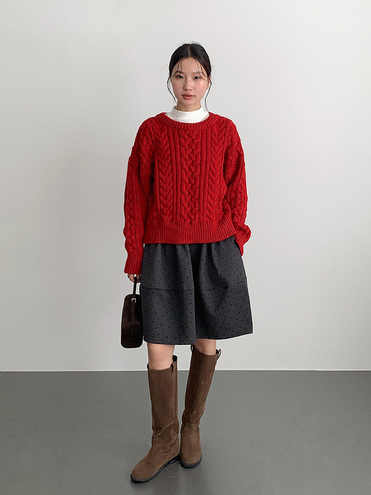 【LD11003】實拍冬季加厚麻花長袖圓領毛衣251110