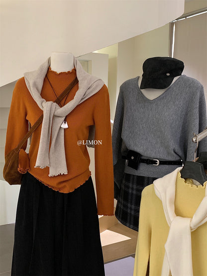 【LDF006】檸檬家親膚絨木耳邊半高領長袖針織衫251117