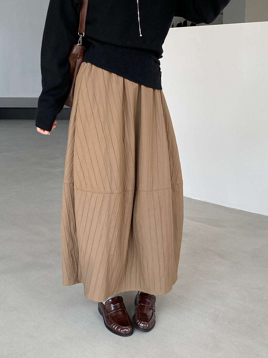 【cim1708】實拍秋冬法式寂靜高腰加厚微花苞A字裙251030