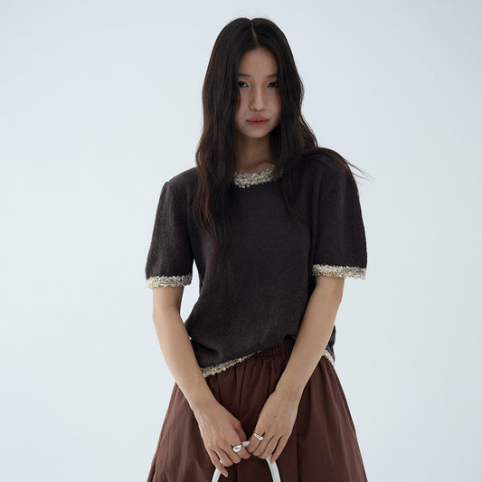 【L3154】實拍高級感小香短袖針織衫250827