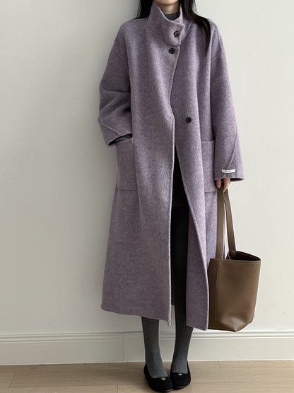【Y25527】實拍高單質感雙面羊毛呢立領大衣（棉羊毛68%)251106