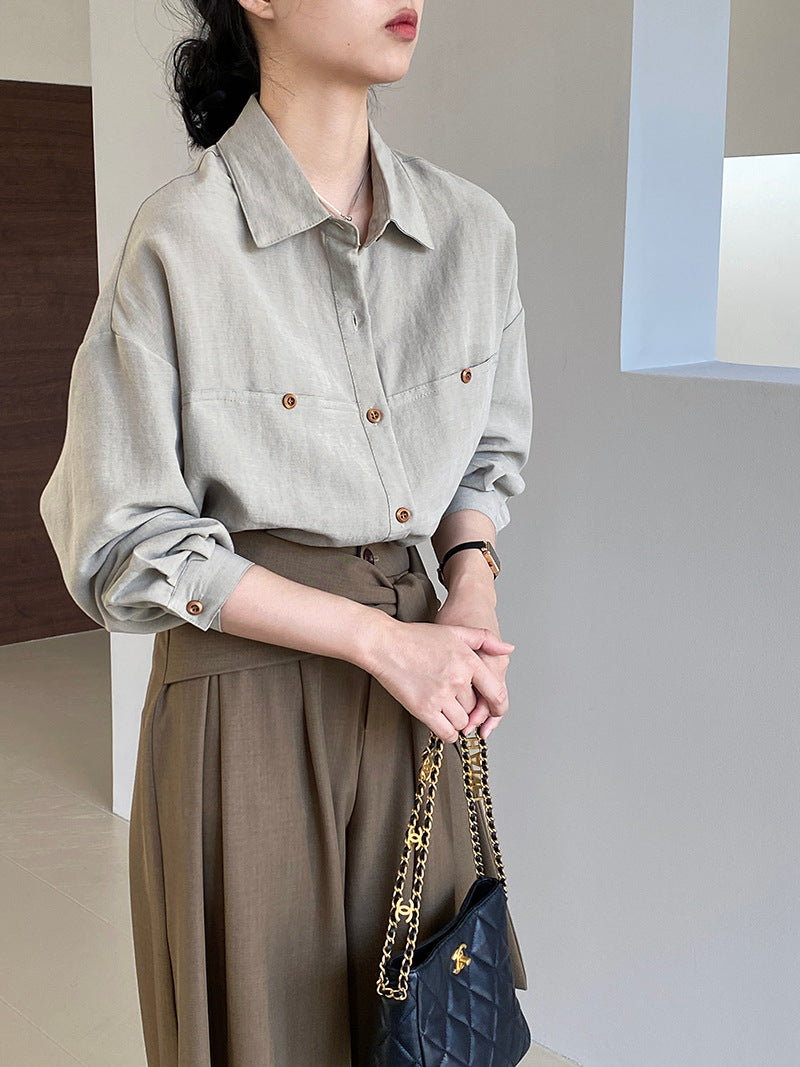 【cim6112】實拍韓國法式氣質天絲亞麻長袖襯衫251030