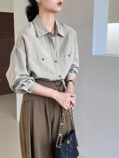 【cim6112】實拍韓國法式氣質天絲亞麻長袖襯衫251030