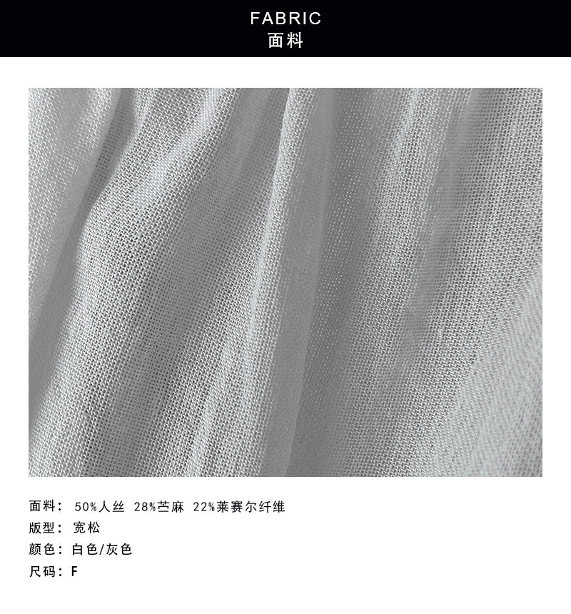 【cimT5120】透氣防曬推薦！韓系圓領苧麻/棉麻飄帶/綁帶寬鬆短袖襯衫260604