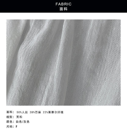 【cimT5120】透氣防曬推薦！韓系圓領苧麻/棉麻飄帶/綁帶寬鬆短袖襯衫260604