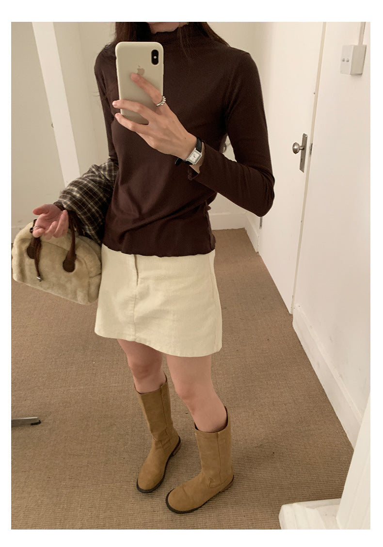 【H568】實拍基礎款木耳邊半高領純色打底衫251021