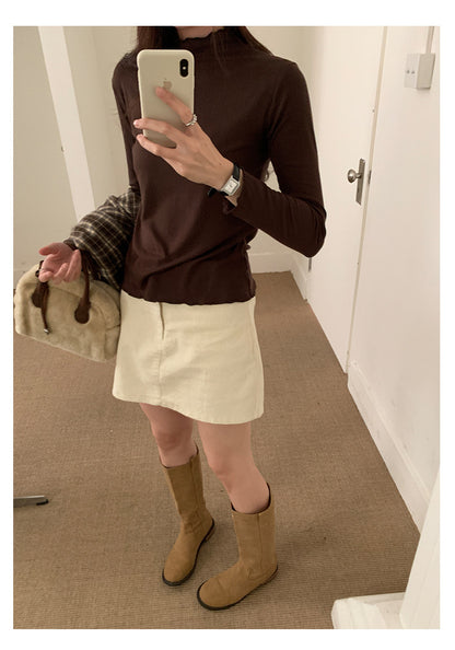 【H568】實拍基礎款木耳邊半高領純色打底衫251021