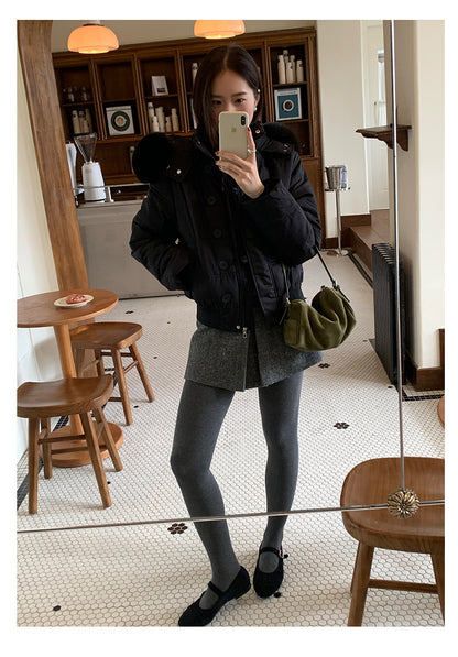 【H5501】實拍奶油風毛領連帽短款加厚棉服251118