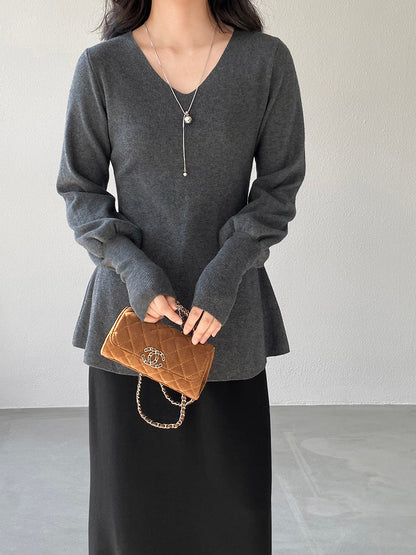 【cimz6652】實拍氣質半高領/V領燈籠袖極簡氣質針織衫251128