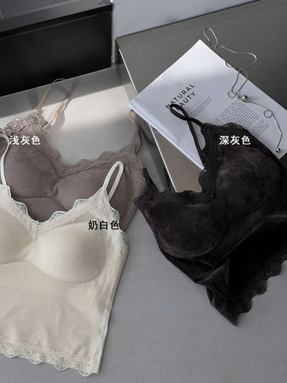 【cimzX6157】法式純慾・絲絨蕾絲花邊美背細肩帶內搭背心 (附胸墊)260924
