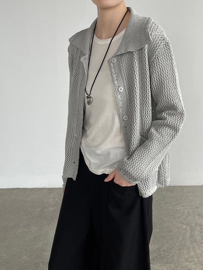 【cimMB6017】設計感・氣質鏤空翻領口袋針織小外套260828