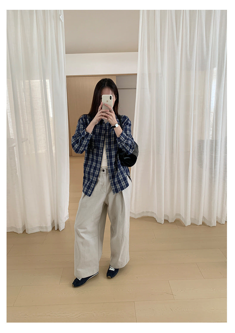 【H570】實拍復古寬鬆毛呢格子襯衫外套251021