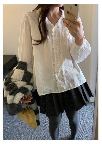 【H5488】實拍法式温柔蕾絲長袖襯衫251109