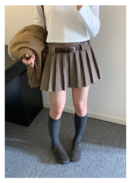 【H5492】實拍S~XL復古學院風磨毛百褶a字裙（內有安全褲）251109