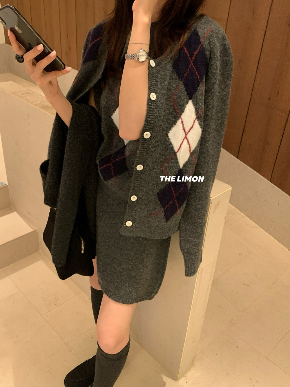 【L6880】實拍檸檬秋冬菱格針織開衫+圓領背心+針織裙251117
