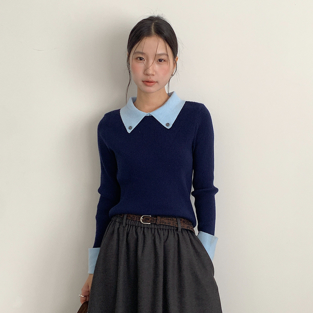 【LD11026】實拍絕美法式針織坑條假2件針織衫251124