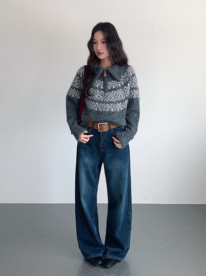 【LD11010】實拍S~XL復古加絨加厚高腰直筒牛仔褲251110