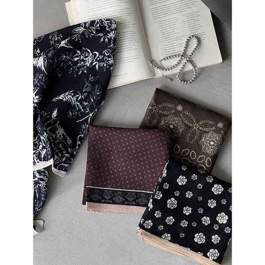 【cim865】實拍黑標100綿羊毛復古山茶花小方巾法式頭巾圍巾 251030