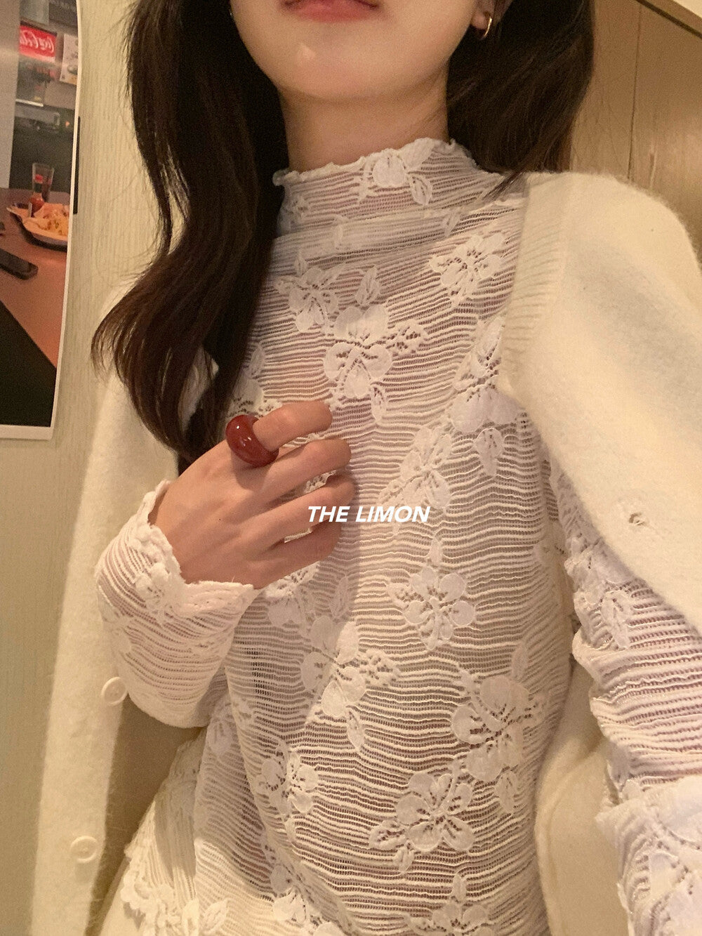 【L9320】實拍檸檬秋冬浪漫內搭立領長袖蕾絲衫251117
