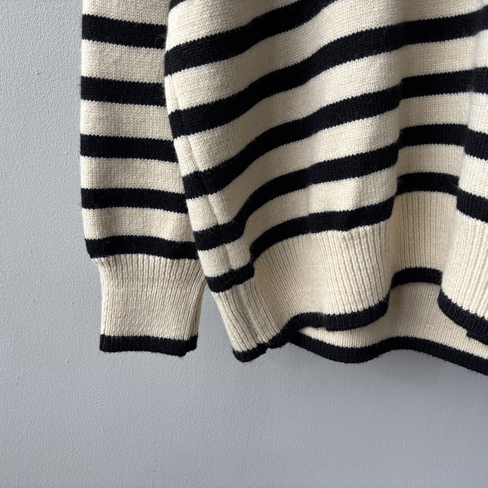 【Y899】實拍冬季條紋針織連帽毛衣251106