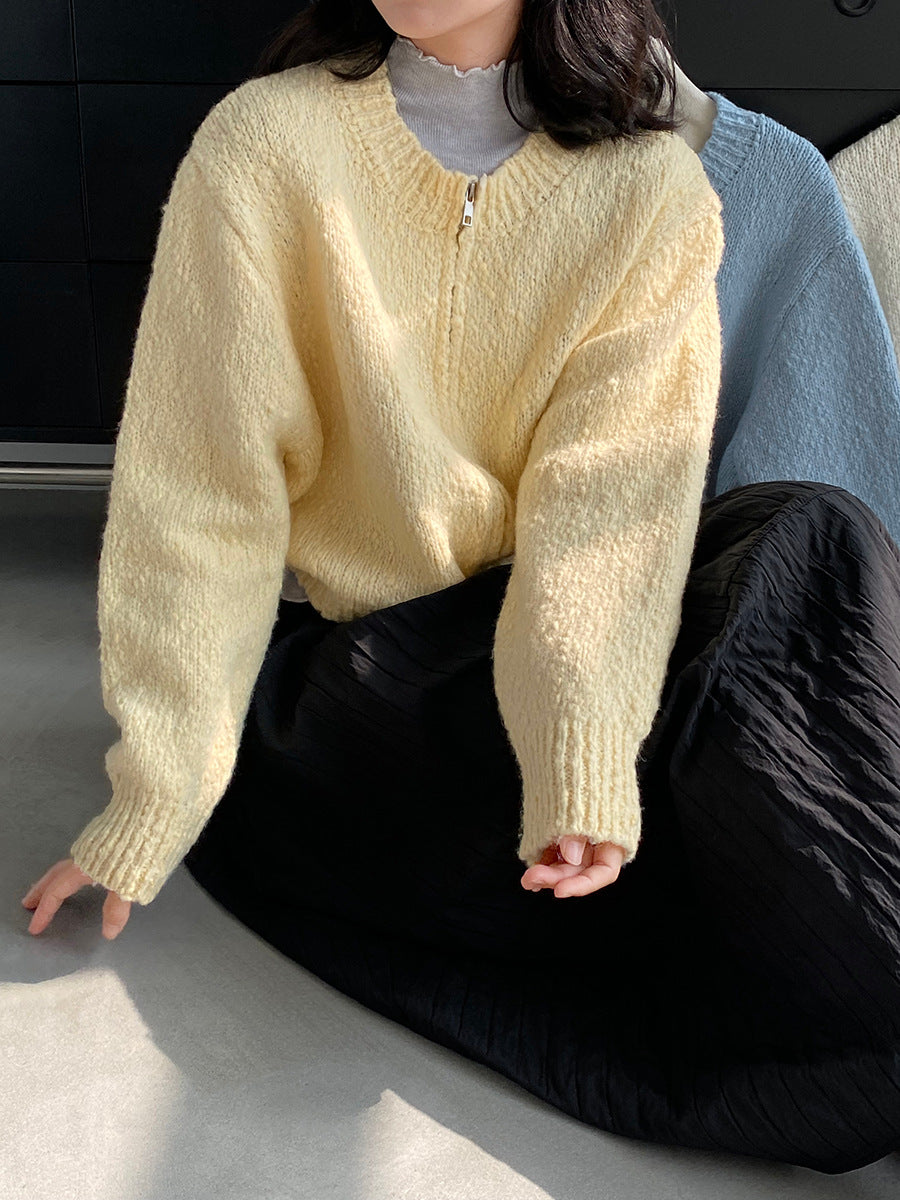 【cimz1386】實拍雙頭拉鍊羊毛保暖針織外套（羊毛34%)251201