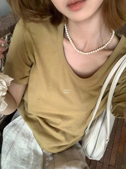 【L08243】實拍Hers夏季純色雪花苧麻短袖T恤250505