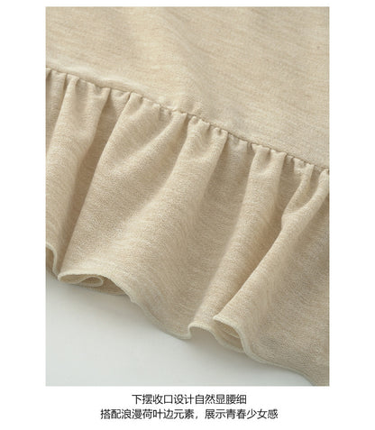 【H5375】實拍燕麥色荷葉下擺短袖T250715