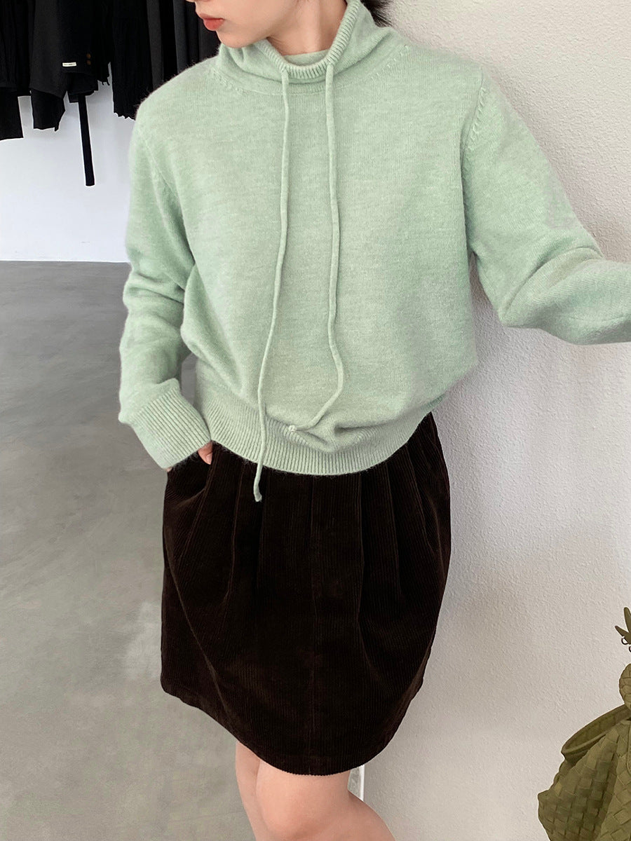 【cimz1374】實拍極簡淨色高領抽繩針織毛衣251120