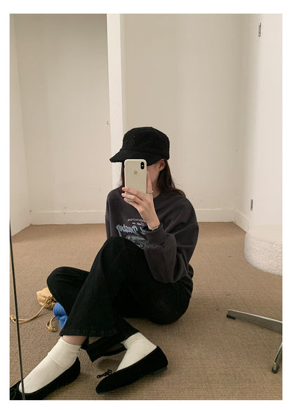 【H573】實拍美式汽車印花寬鬆圓領衛衣251021