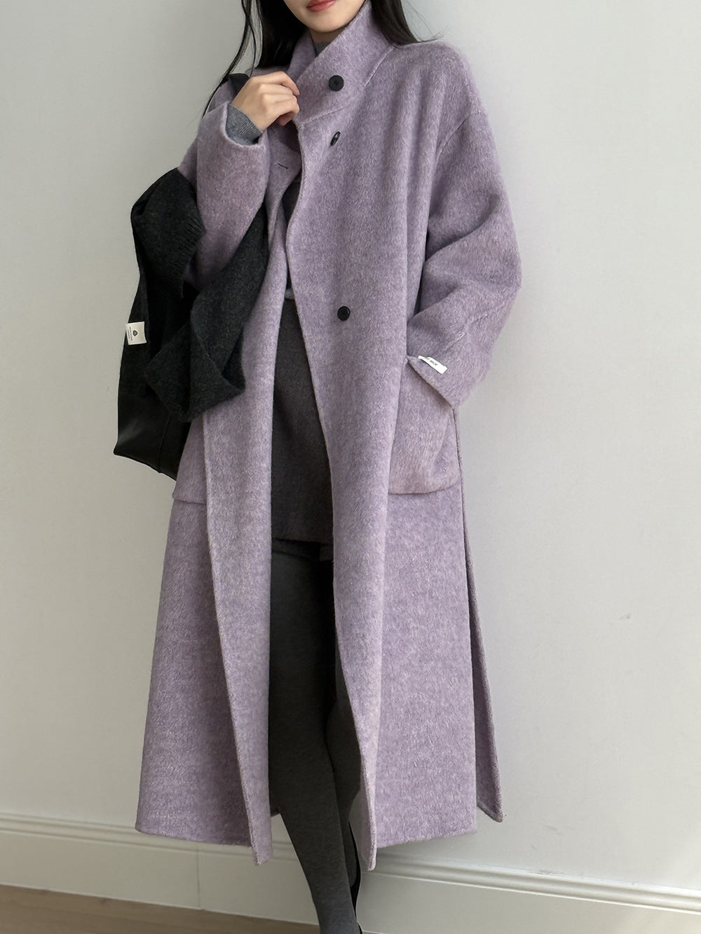 【Y25527】實拍高單質感雙面羊毛呢立領大衣（棉羊毛68%)251106