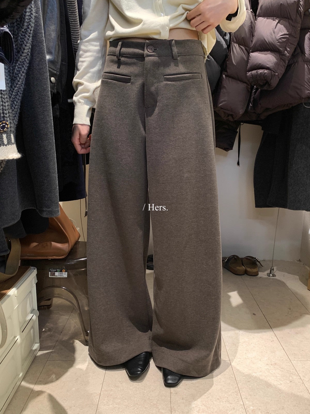 【L92540】實拍Hers秋冬韓系簡約磨毛呢顯瘦直筒闊腿西裝褲251215