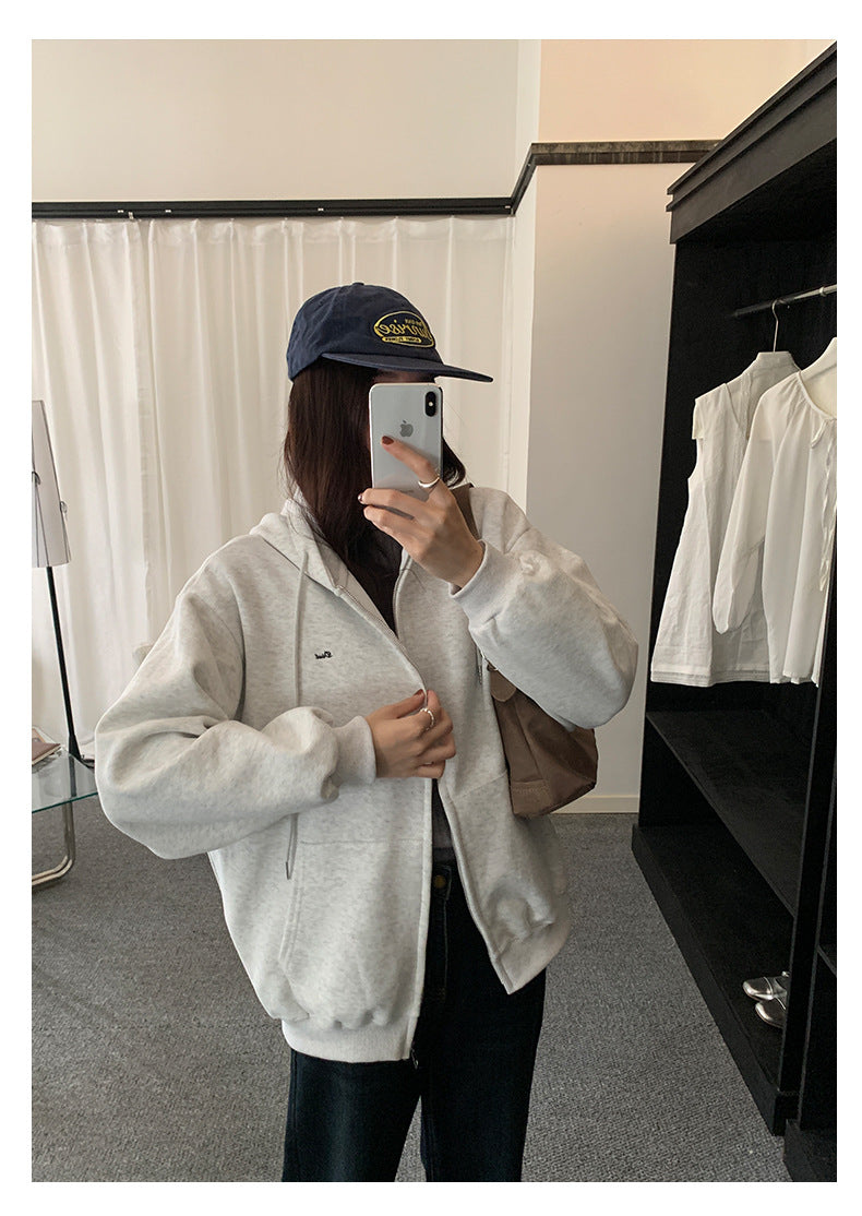 【H5495】實拍男友寬鬆款刺繡長袖連帽衞衣外套251109