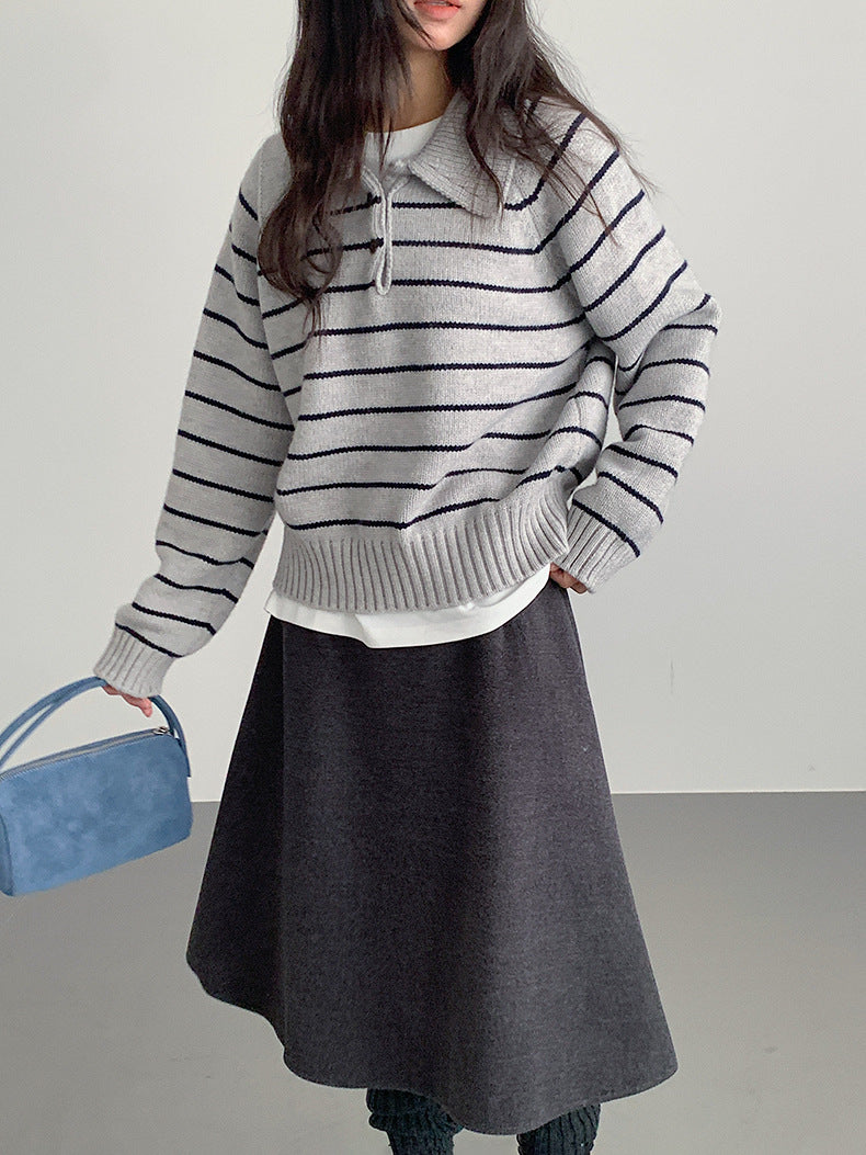 【LD11063】實拍復古條紋加厚棉羊絨針織毛衣251209