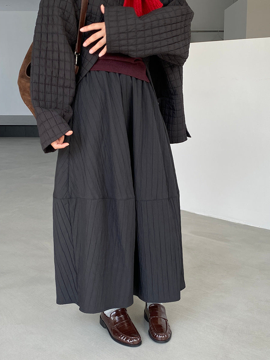 【cim1708】實拍秋冬法式寂靜高腰加厚微花苞A字裙251030