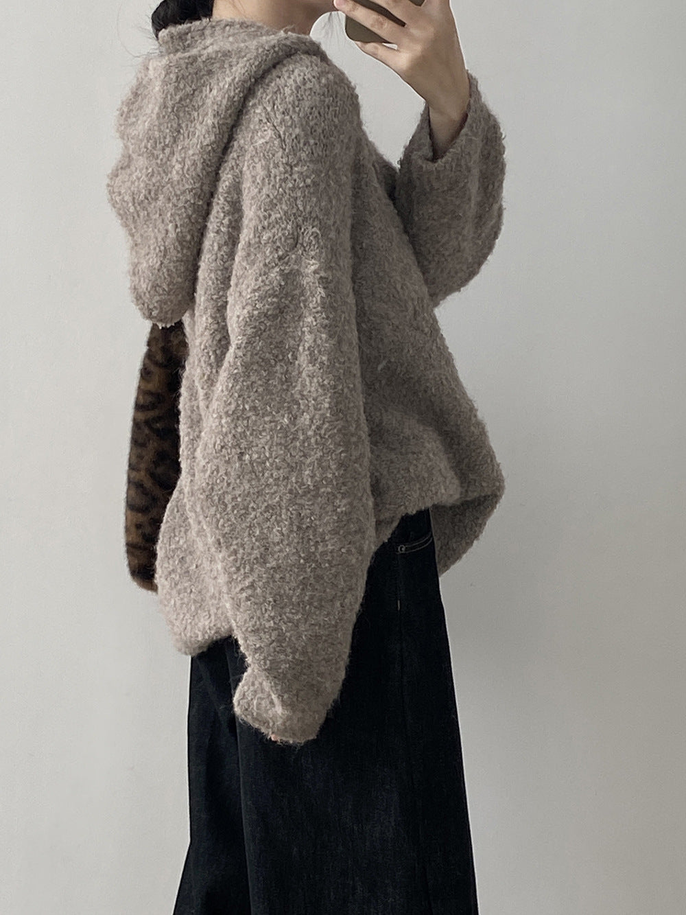 【YK259】實拍冬季慵懒奶呼呼針織毛衣+可拆卸披肩帽子(羊毛12%)251113