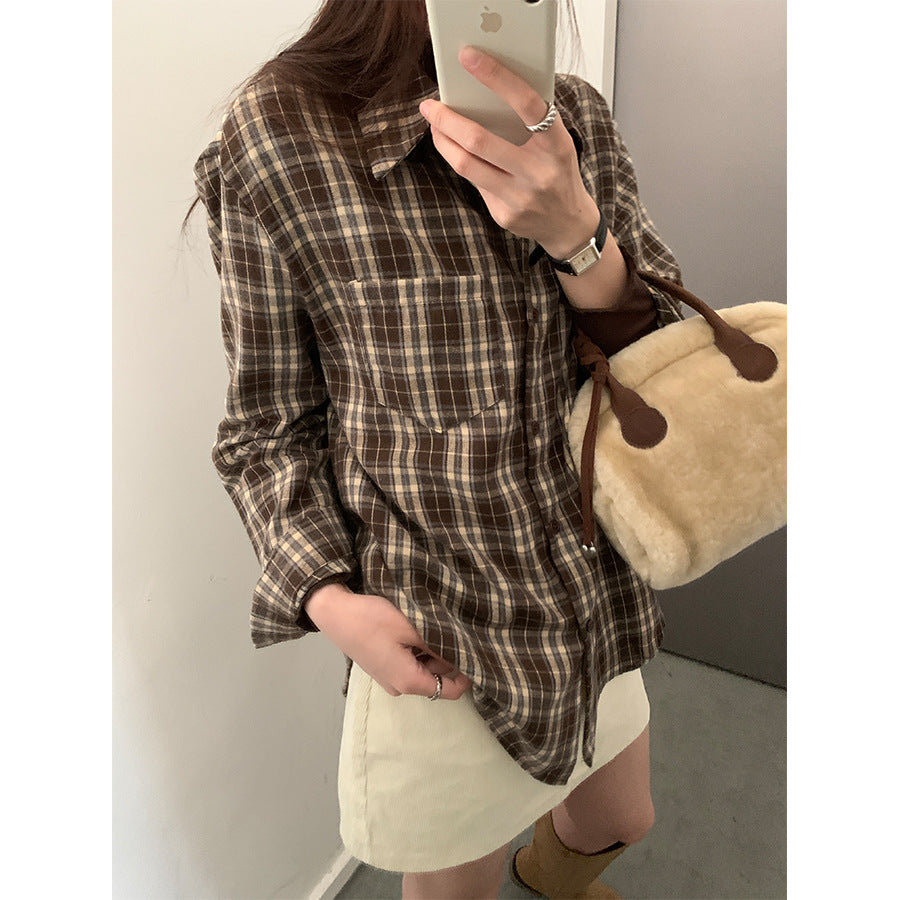 【H570】實拍復古寬鬆毛呢格子襯衫外套251021