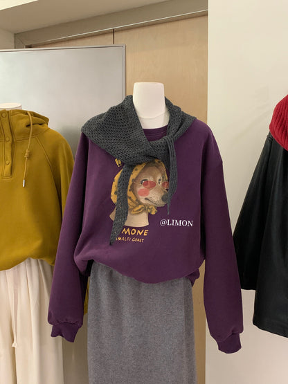 【L9295】實拍檸檬秋冬狗狗印花加絨衞衣+針織披肩251117