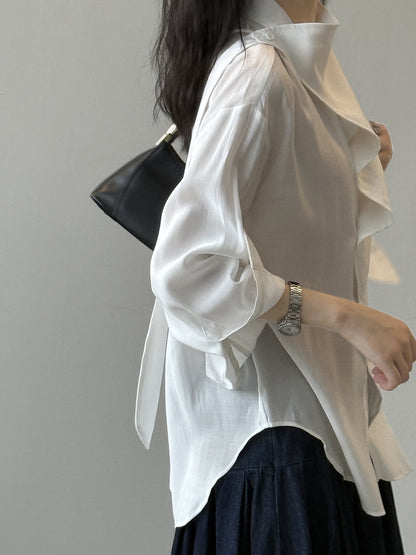 【Y82578】實拍初秋法式輕奢氣質斜門襟襯衫（30%天絲）250822