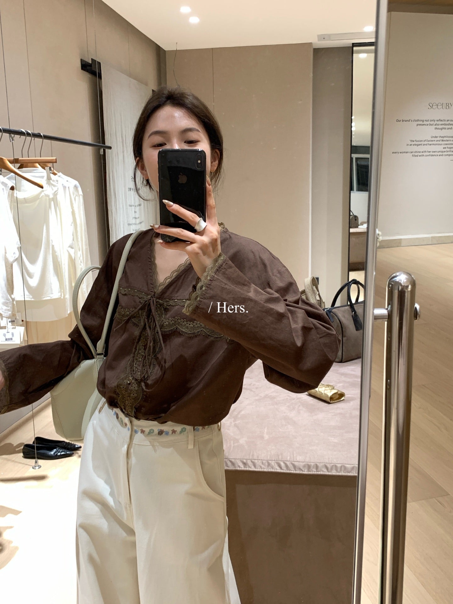 【L80322】Hers法式溫柔度假風🌸百搭顯瘦綁帶V領長袖襯衫260323