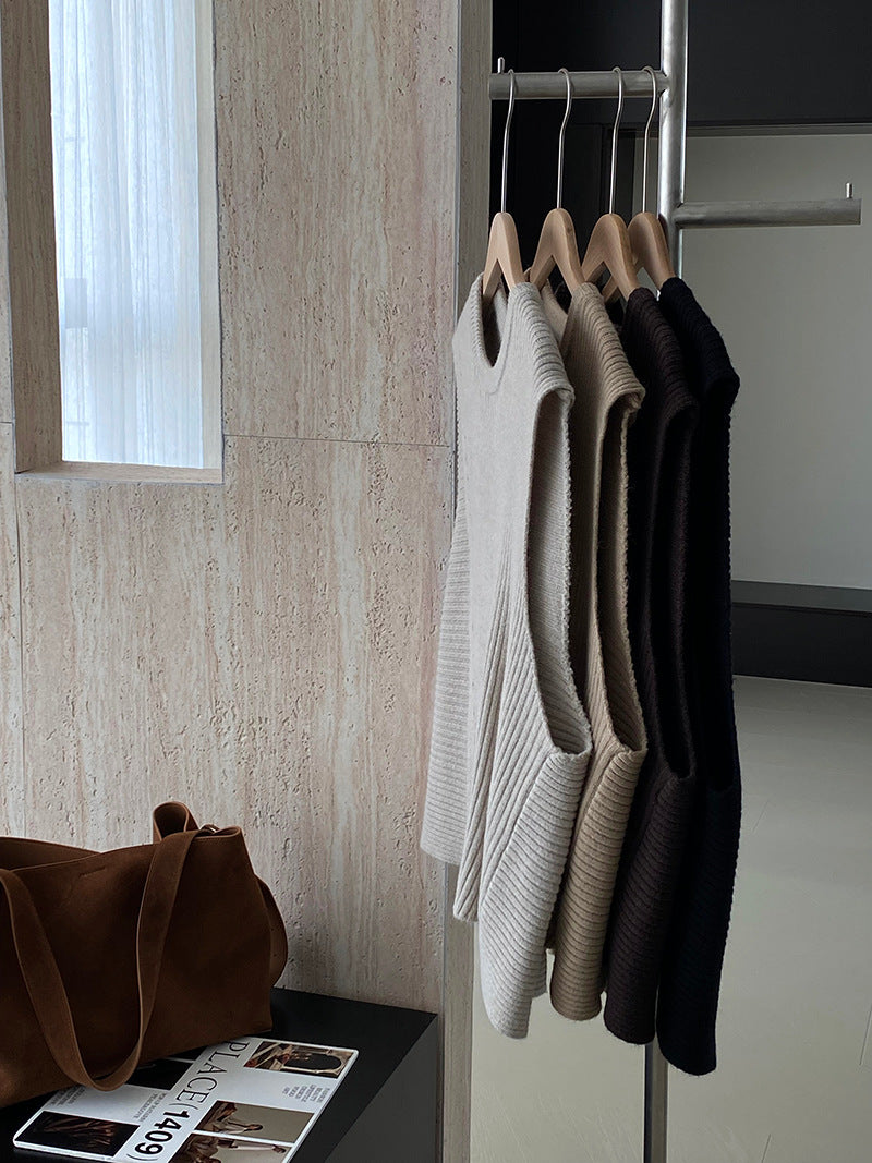 【cim8979】實拍秋冬設計師款不規則寬鬆針織馬甲251030