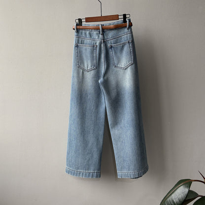 【Y981316】實拍S~XL冬季高腰加絨直筒牛仔褲含腰帶251106